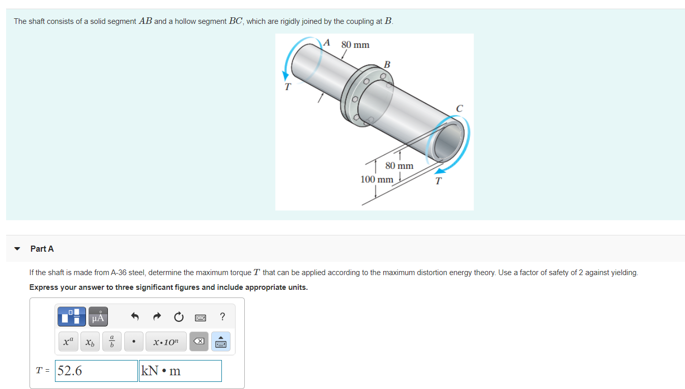 Solved The Shaft Consists Of A Solid Segment AB And A Hollow | Chegg.com