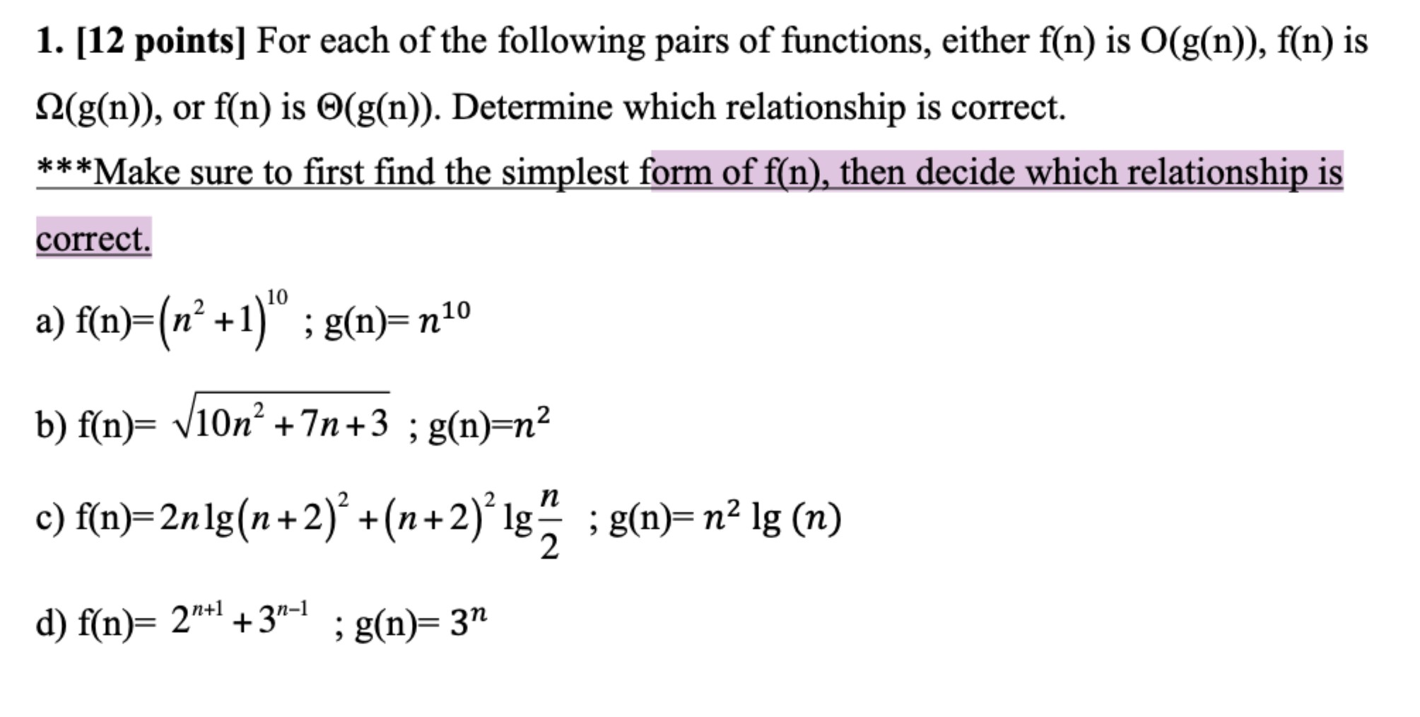 Solved For each of the following pairs of functions, either | Chegg.com