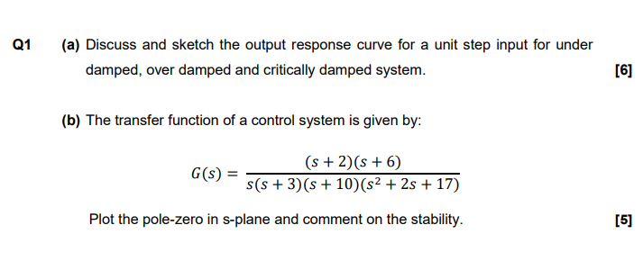 Solved Q1 (a) Discuss and sketch the output response curve | Chegg.com