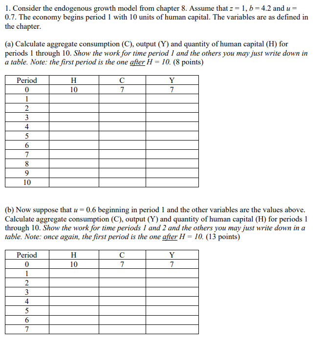 1. Consider the endogenous growth model from chapter | Chegg.com