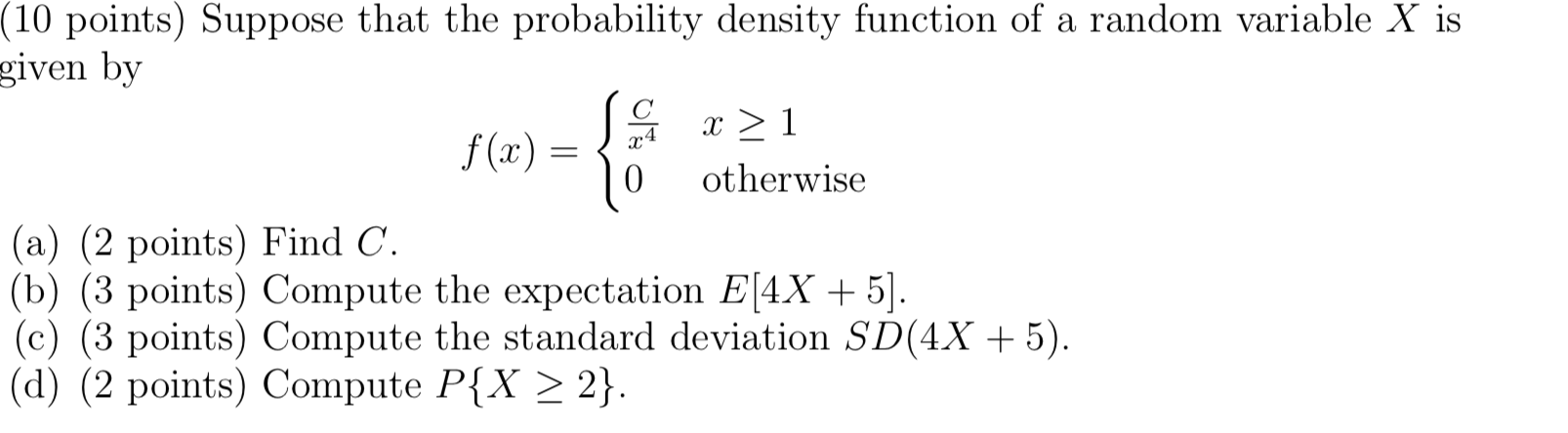 Solved (10 points) Suppose that the probability density | Chegg.com