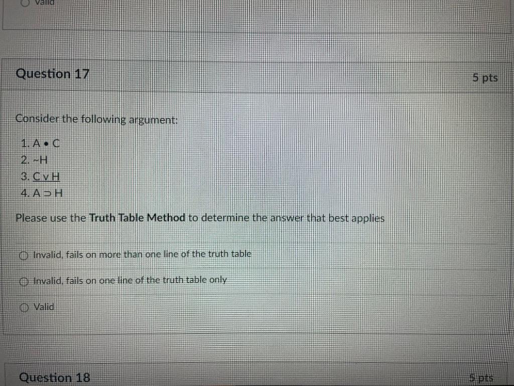 Solved Valid Question 17 5 pts Consider the following | Chegg.com
