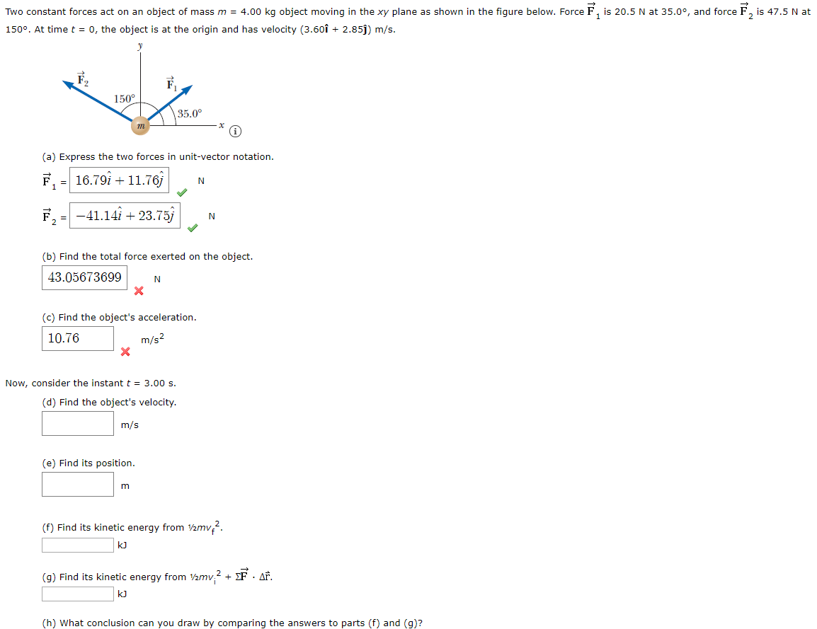 Solved Two constant forces act on an object of mass m = 4.00