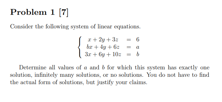 Solved Problem 1 [7]Consider the following system of ﻿linear | Chegg.com