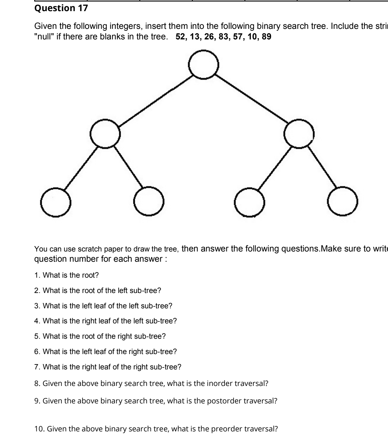 Solved Given the following integers, insert them into the | Chegg.com