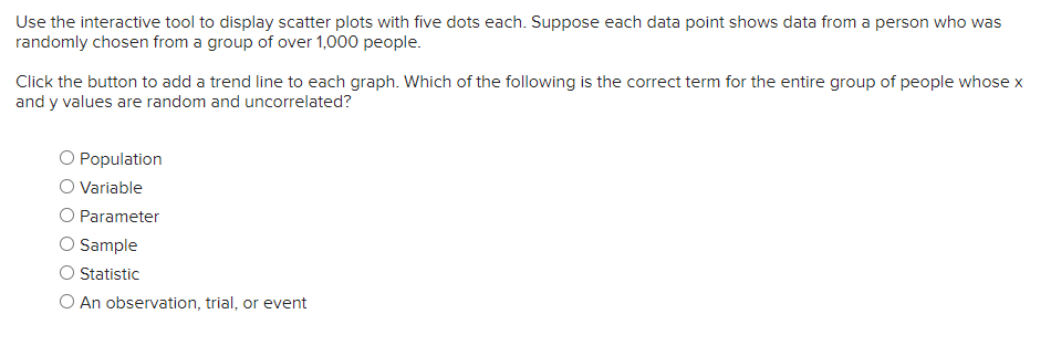 Solved Use the interactive tool to display scatter plots | Chegg.com