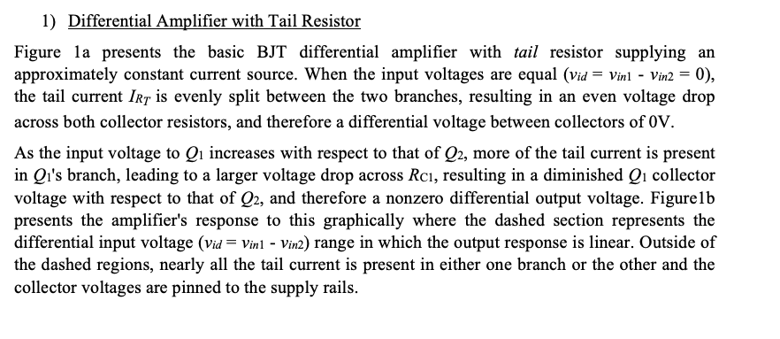 Solved 1. Design a differential amplifier with tail resistor | Chegg.com