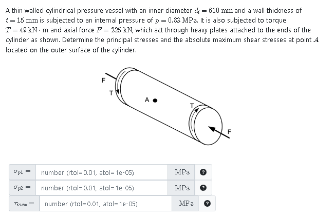 Solved A thin walled cylindrical pressure vessel with an | Chegg.com