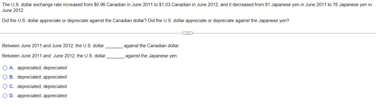 Solved The U.S. dollar exchange rate increased from $0.96 | Chegg.com