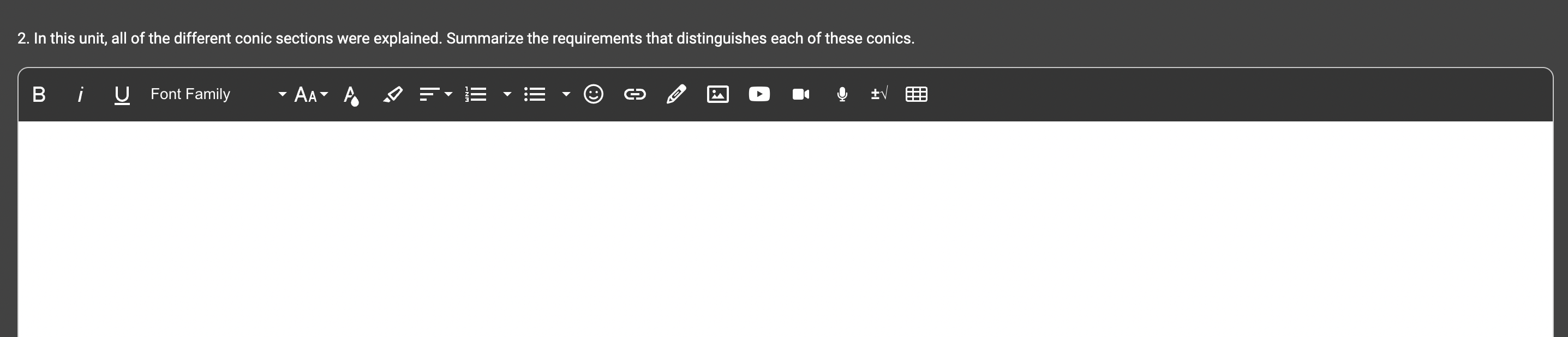 Solved 2. In this unit, all of the different conic sections | Chegg.com