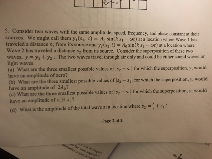Solved 5. Consider two waves with the same amplitude, speed, | Chegg.com