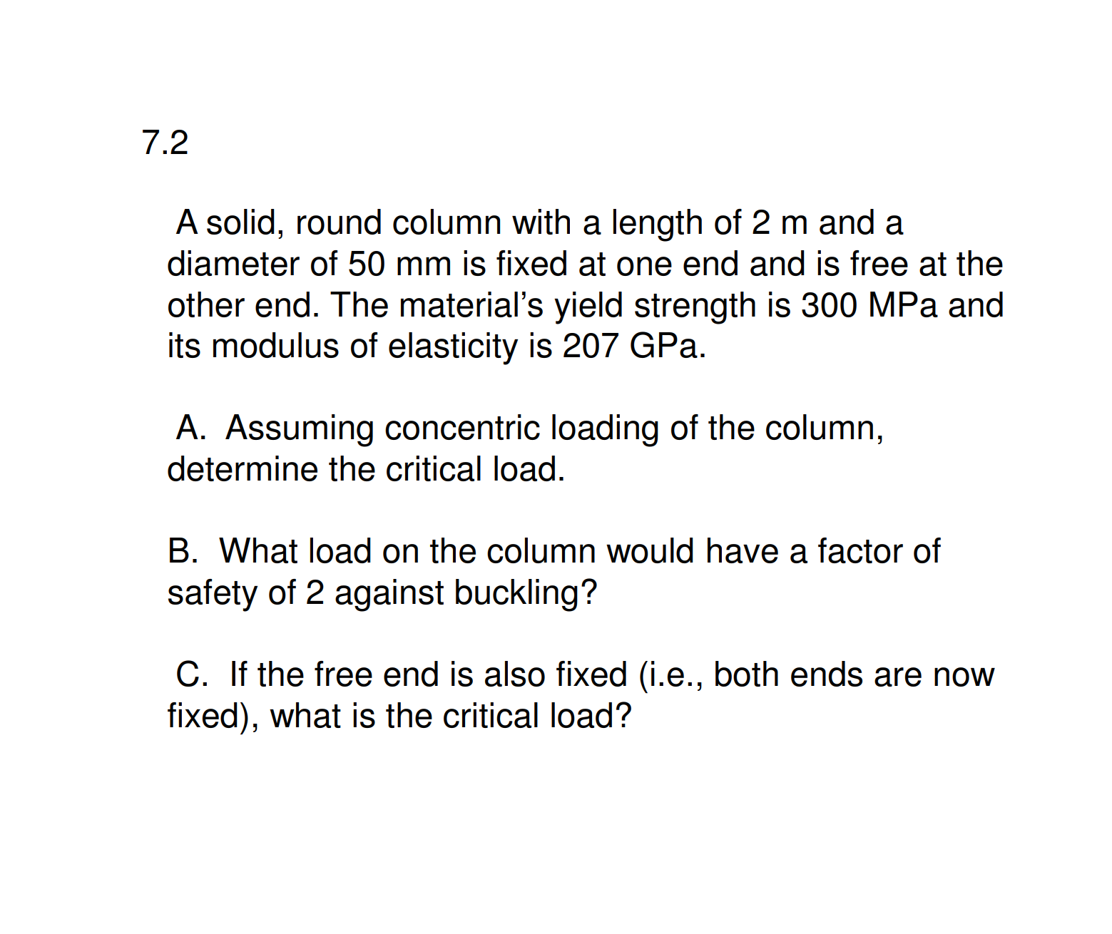 Solved A solid, round column with a length of 2 m and a | Chegg.com