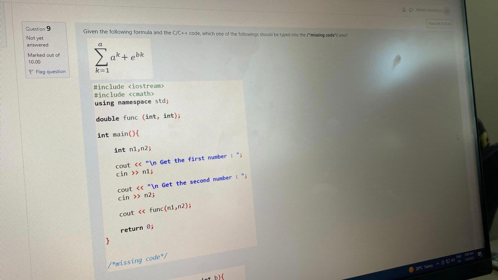 Solved Given the following formula and the C/C++ code, which | Chegg.com