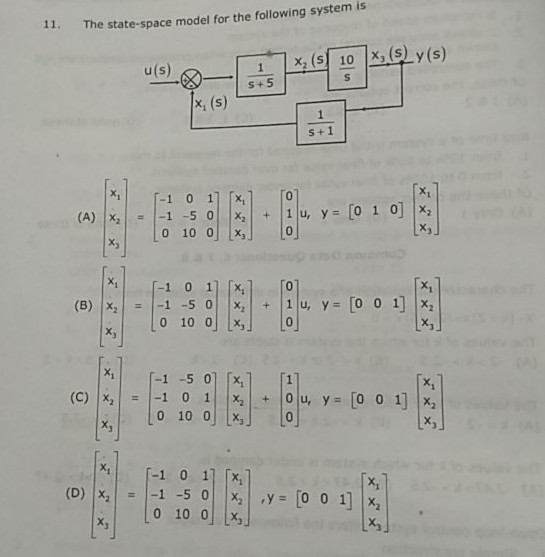 Solved 11. The state-space model for the following system is | Chegg.com