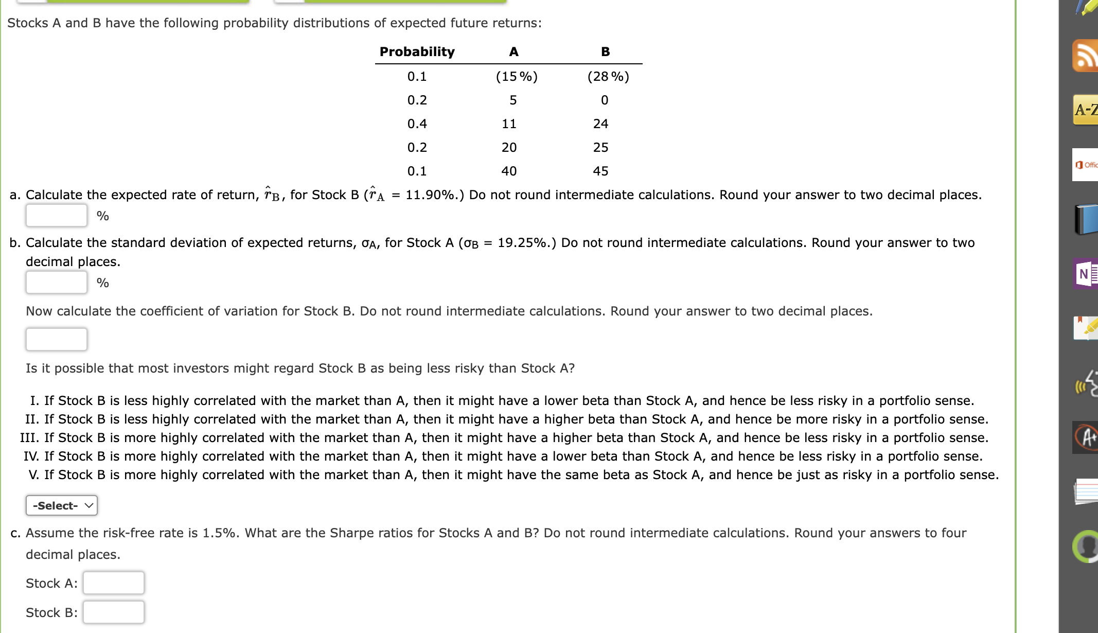 Solved Stocks A And B Have The Following Probability | Chegg.com