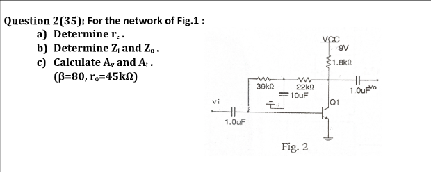 Solved Question 2: For The Network Of Fig.1 : A) Determine | Chegg.com