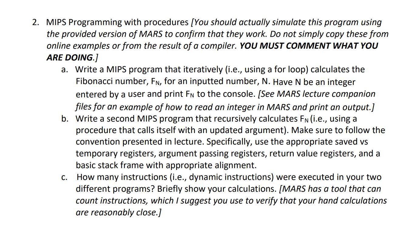2. MIPS Programming with procedures [You should | Chegg.com