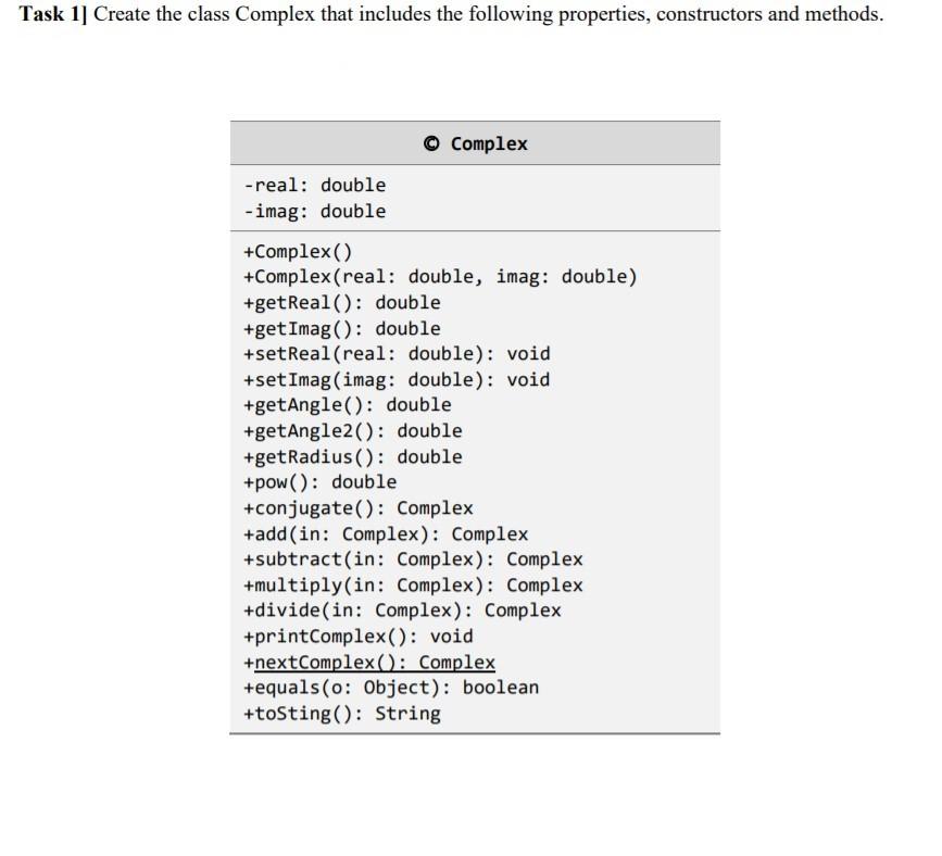 Please code in Java Here is the Complex class | Chegg.com