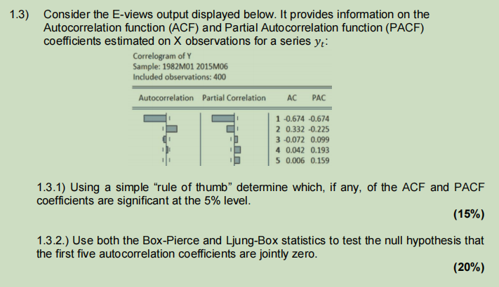 1.3) Consider the E-views output displayed below. It | Chegg.com