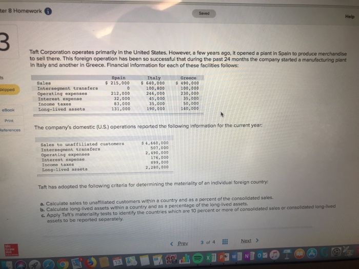 Solved ter 8 Homework Saved Help Taft Corporation operates | Chegg.com