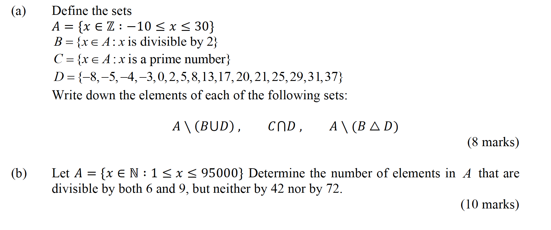 Solved A Define The Sets A X∈z−10≤x≤30 B X∈ax Is 1005