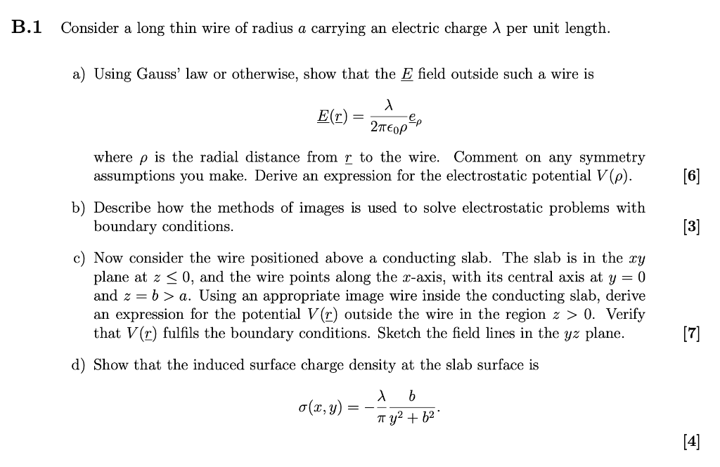 Solved B.1 Consider a long thin wire of radius a carrying an | Chegg.com