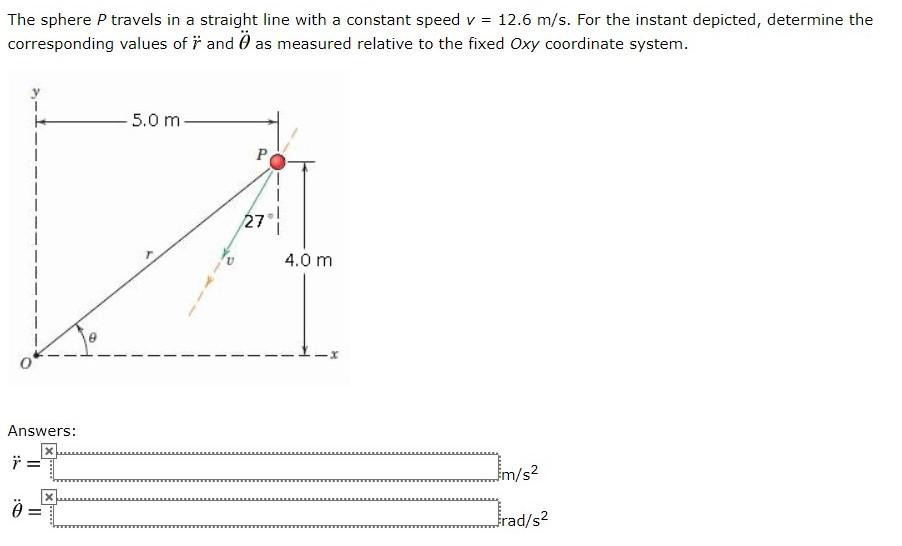 Solved The Sphere P Travels In A Straight Line With A Con Chegg Com