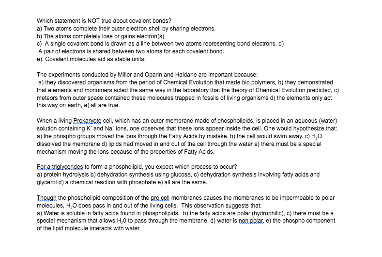 Solved Which Statement Is NOT True About Covalent Bonds A Chegg