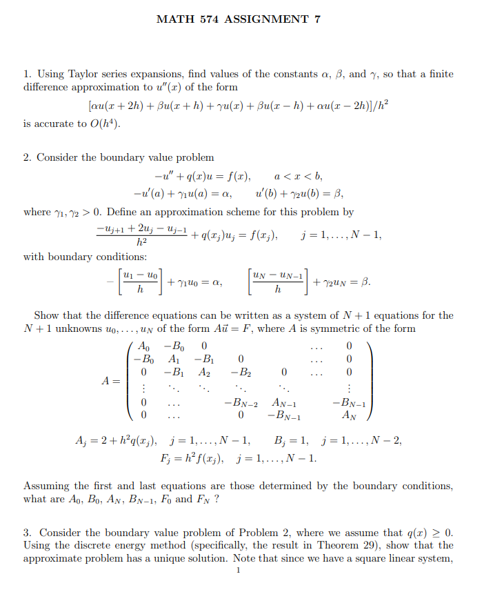 Solved MATH 574 ASSIGNMENT 7 1. Using Taylor series | Chegg.com