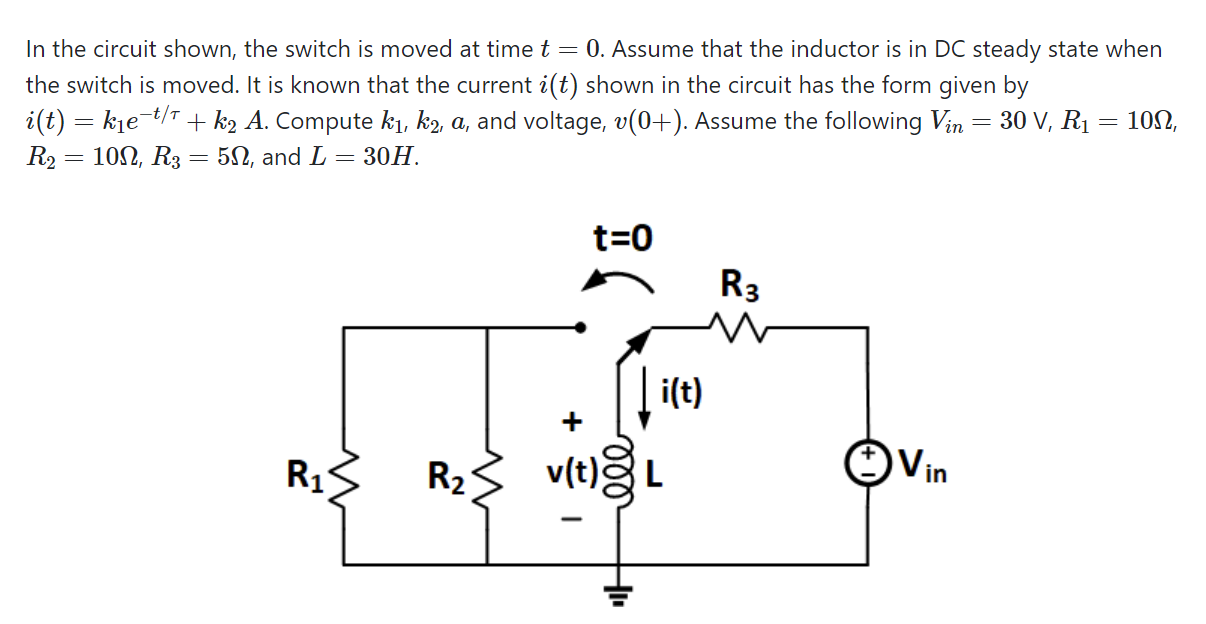 Solved In the circuit shown, the switch is moved at time | Chegg.com