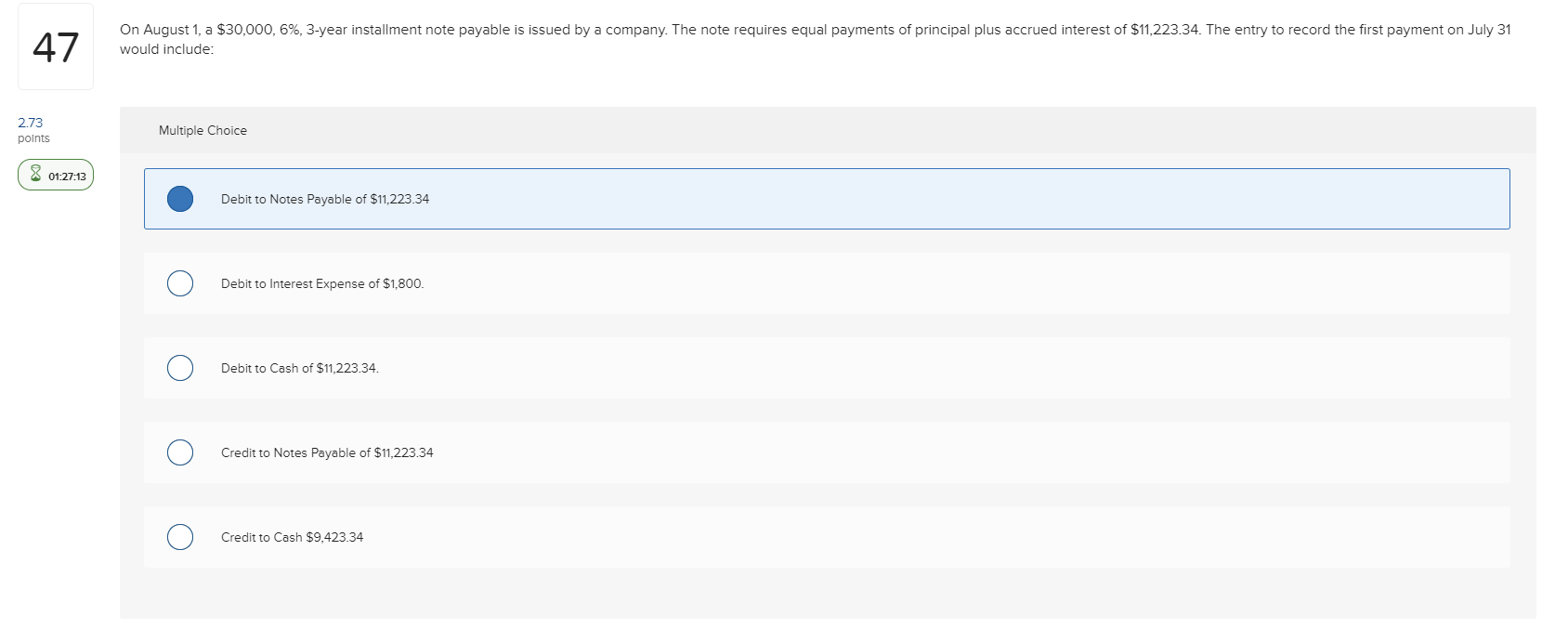 47 on august 1, a $30,000, 6%, 3-year installment note payable is issued by a company. the note requires equal payments of pr