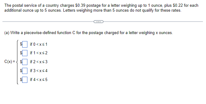 Solved The postal service of a country charges $0.39 postage | Chegg.com