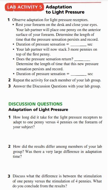 Solved LAB ACTIVITY 5 Adaptation to Light Pressure 1 Observe | Chegg.com