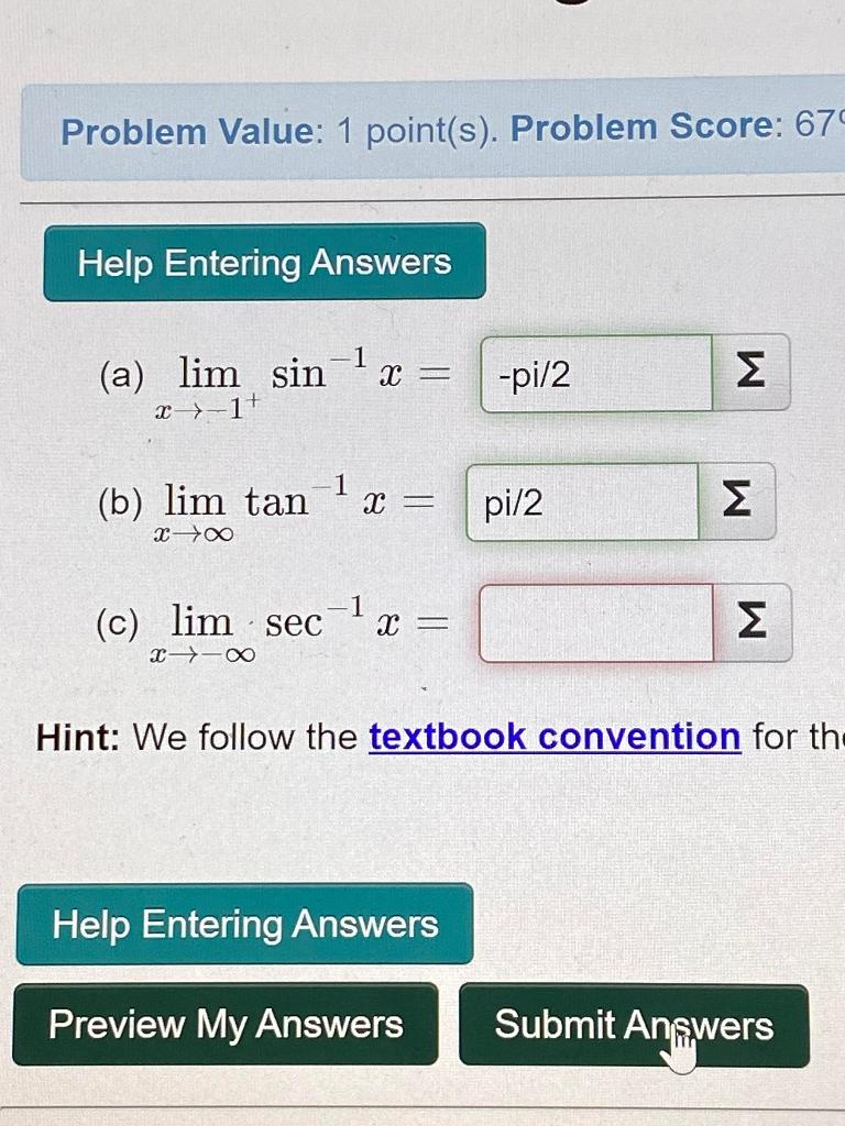 Solved Problem Value: 1 point(s). Problem Score: 67 (a) | Chegg.com