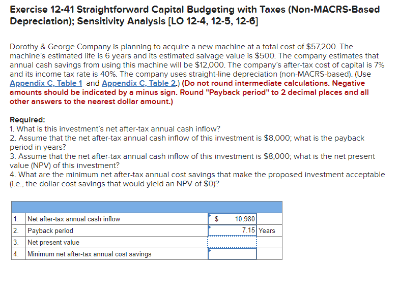 Solved Exercise 12-41 Straightforward Capital Budgeting With | Chegg ...