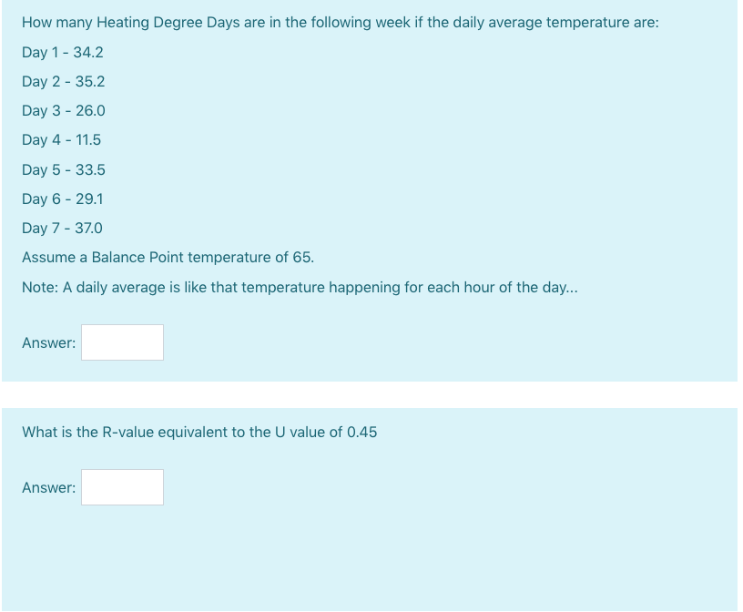 Solved How many Heating Degree Days are in the following