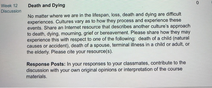 Solved 0 Death and Dying Week 12 Discussion No matter where | Chegg.com