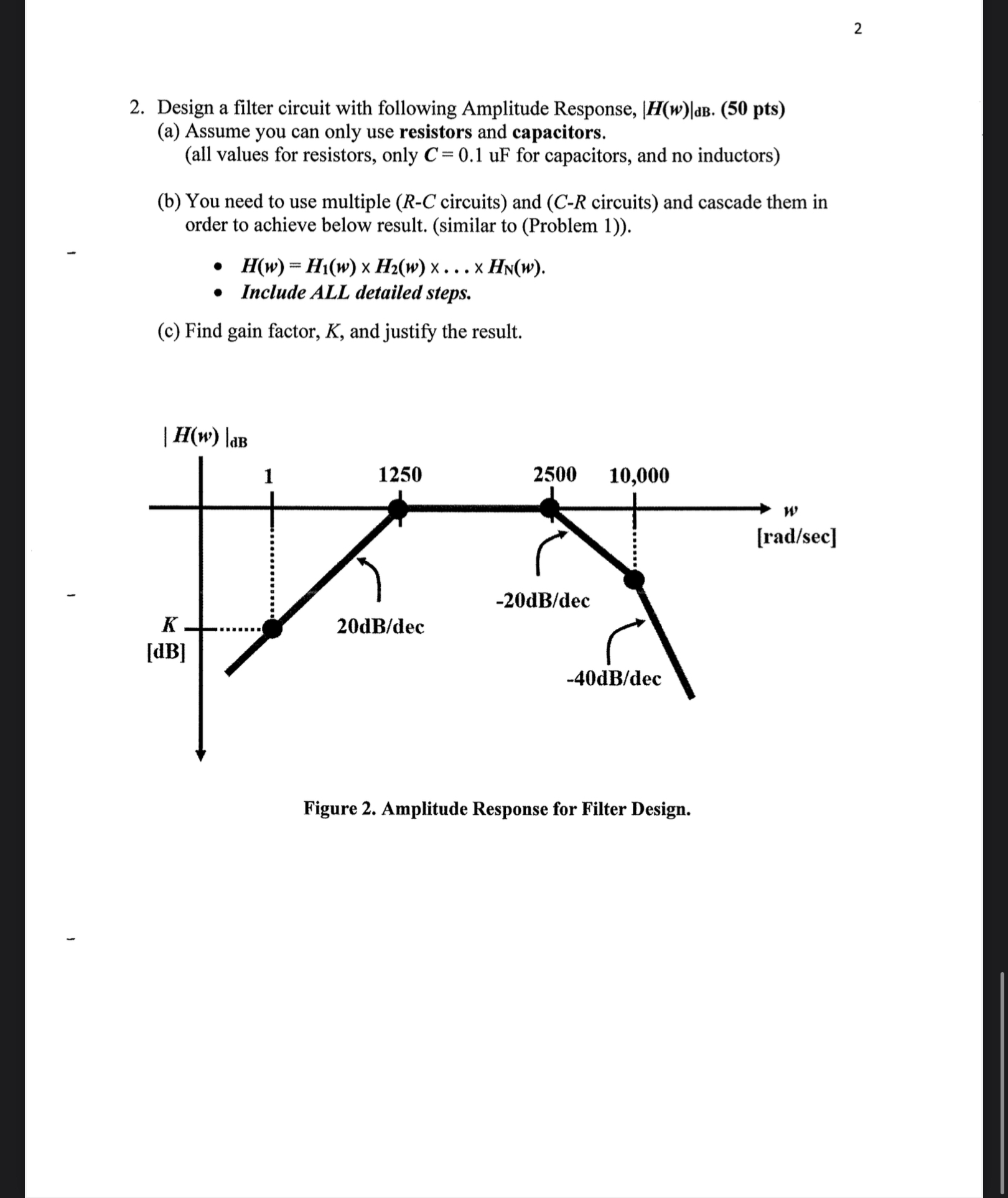 Solved 22. ﻿Design a filter circuit with following Amplitude | Chegg.com