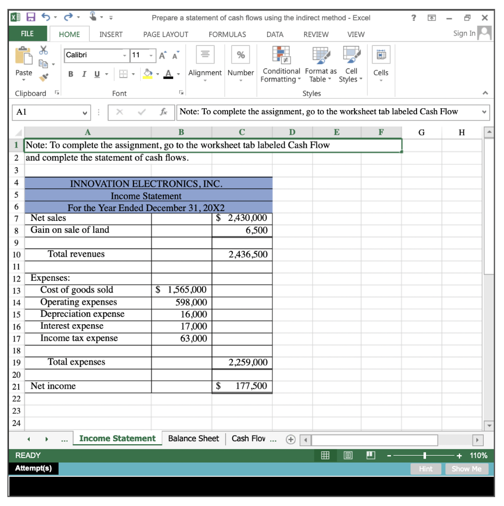 Solved Prepare a statement of cash flows using the indirect | Chegg.com
