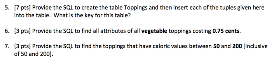 Solved 5. [7 pts] Provide the SQL to create the table | Chegg.com