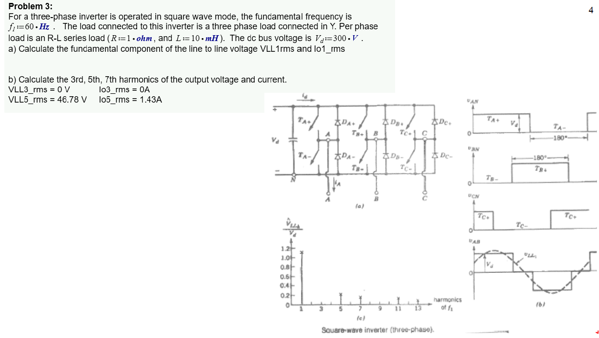 Solved 4 Problem 3: For a three-phase inverter is operated | Chegg.com