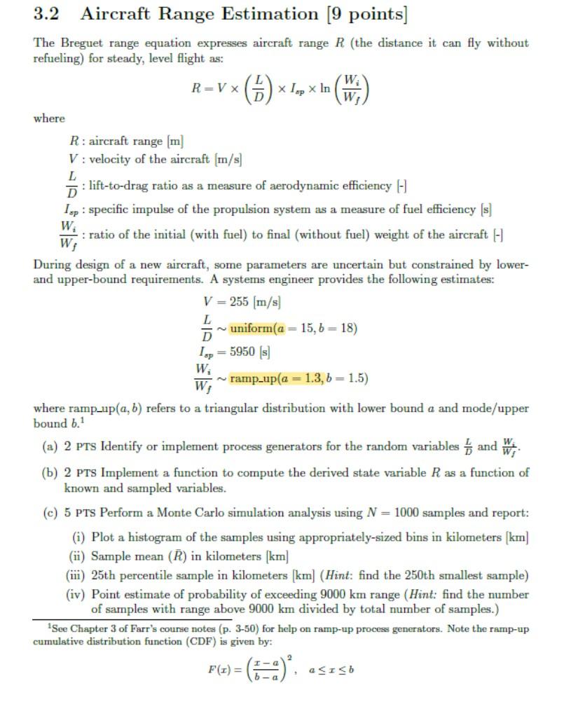 3.2 Aircraft Range Estimation 9 points The Breguet Chegg