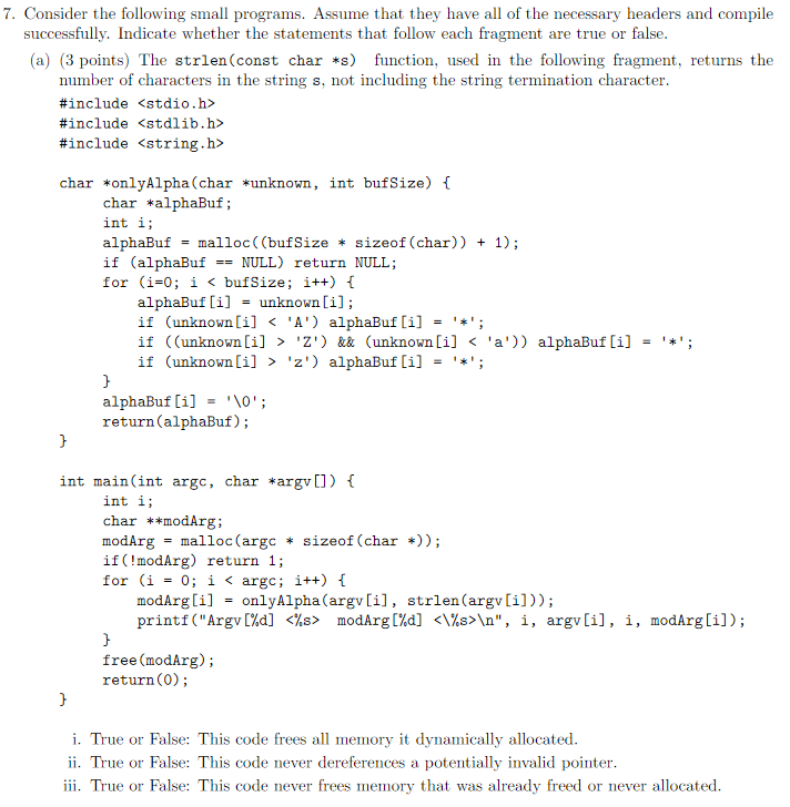 Solved 7. Consider the following small programs. Assume that | Chegg.com