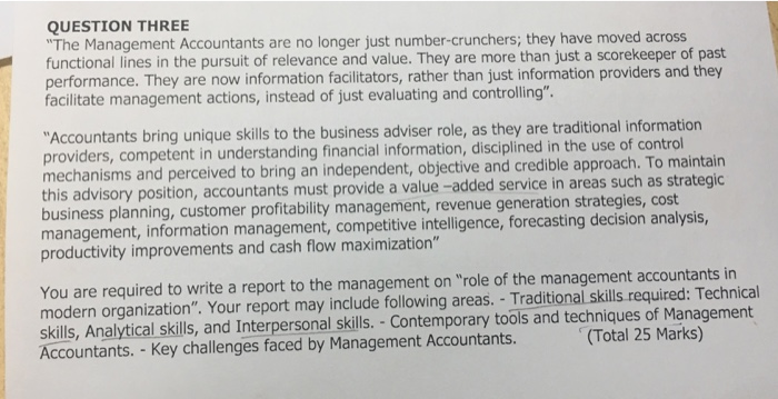 Solved QUESTION THREE The Management Accountants are no | Chegg.com