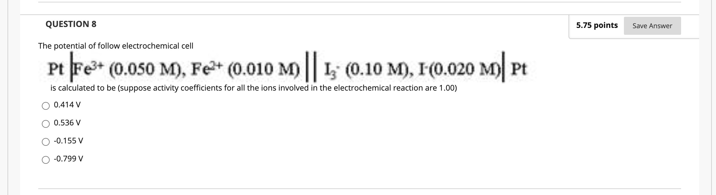 Solved QUESTION 8 5.75 points Save Answer The potential of | Chegg.com