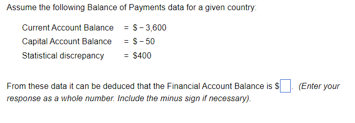 Solved Assume the following Balance of Payments data for a | Chegg.com