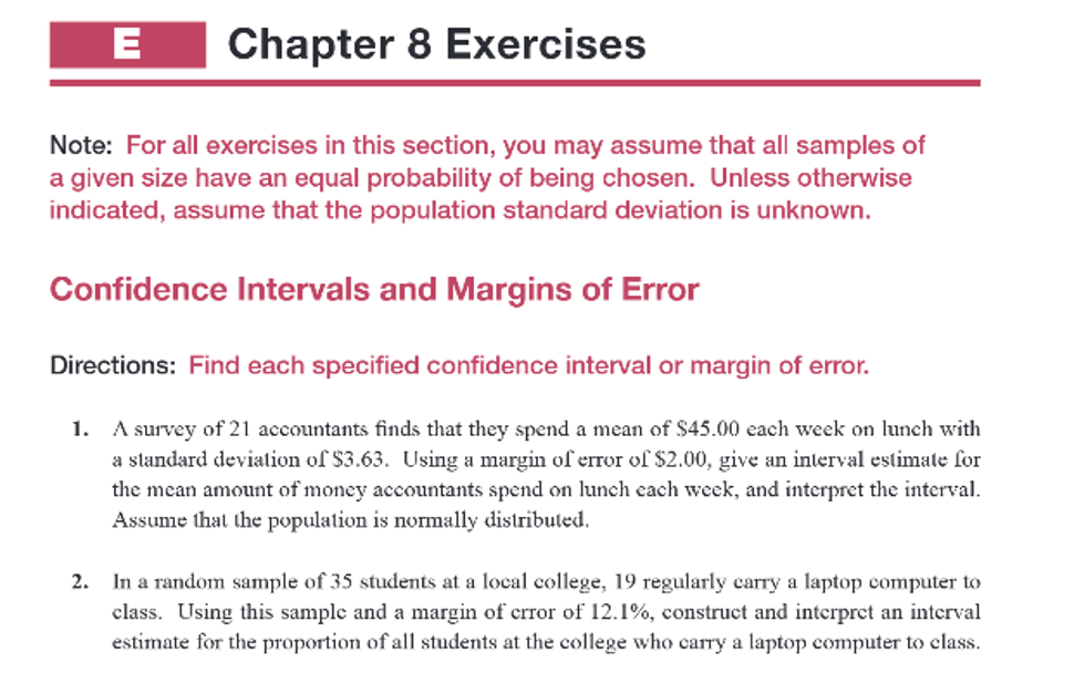 Solved E Chapter 8 Exercises Note: For all exercises in this | Chegg.com