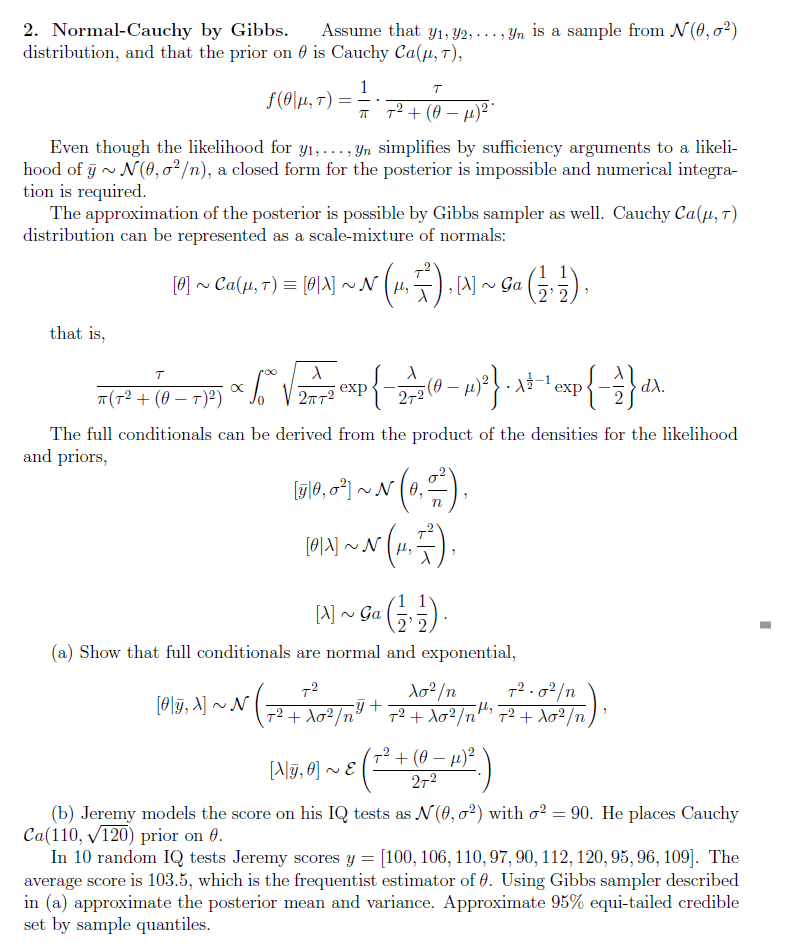 т - 2. Normal-cauchy By Gibbs. Assume That Y1, Y2, 