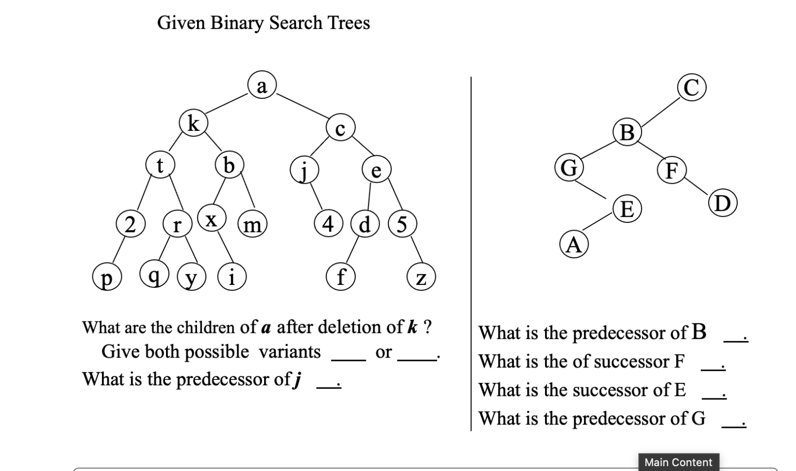 Solved Given Binary Search Trees What are the children of a | Chegg.com