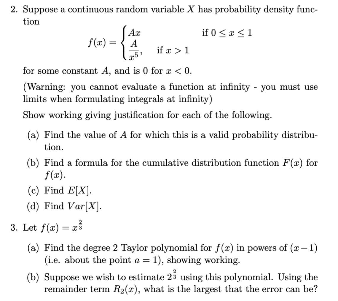 Solved Suppose A Continuous Random Variable X Has